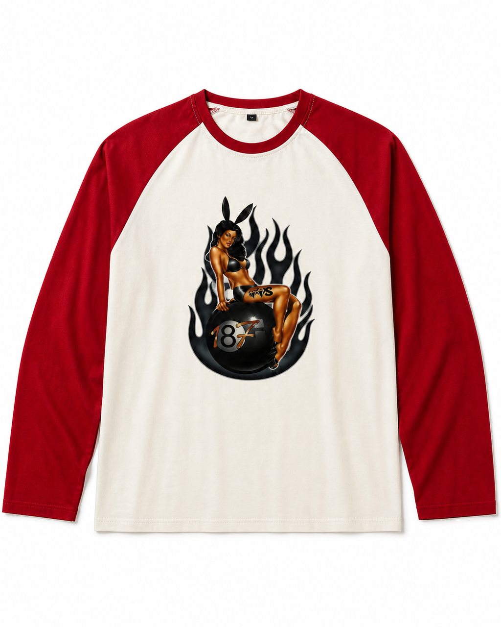Tshirt manches longues VVS 187 Fireball — Écru & Rouge (homme)